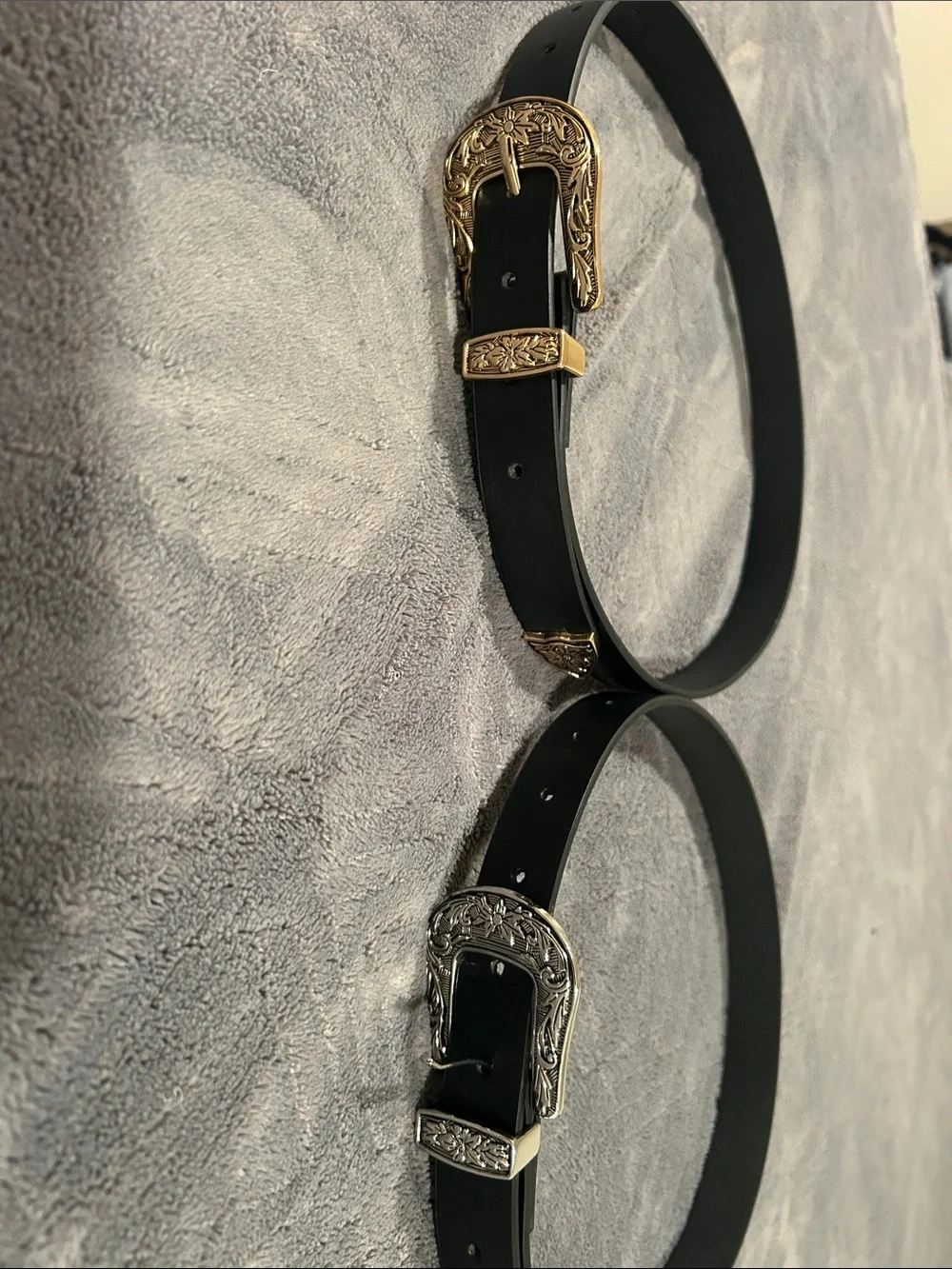 2 Black Western Inspired Belts - Gold & Silver